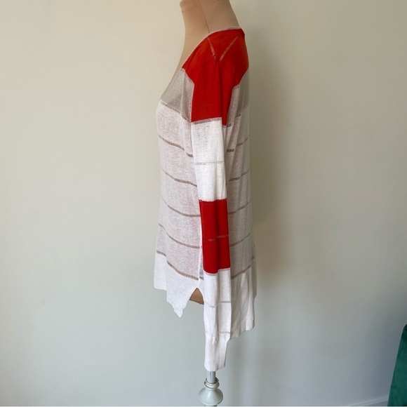 L.A.M.B. White Multi Linen Blend Long Sleeve V-Neck Light Weight Sweater Size S - Picture 2 of 12